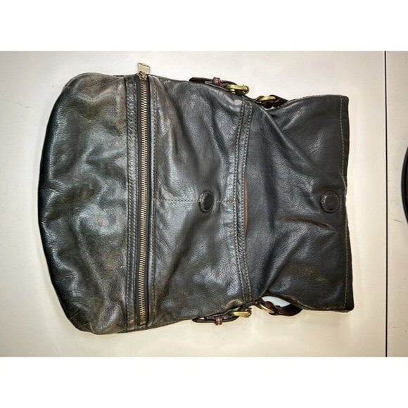 Vintage FOSSIL Explorer Foldover Leather Black&Brown Versatile Shoulder Bag EUC - Picture 8 of 12